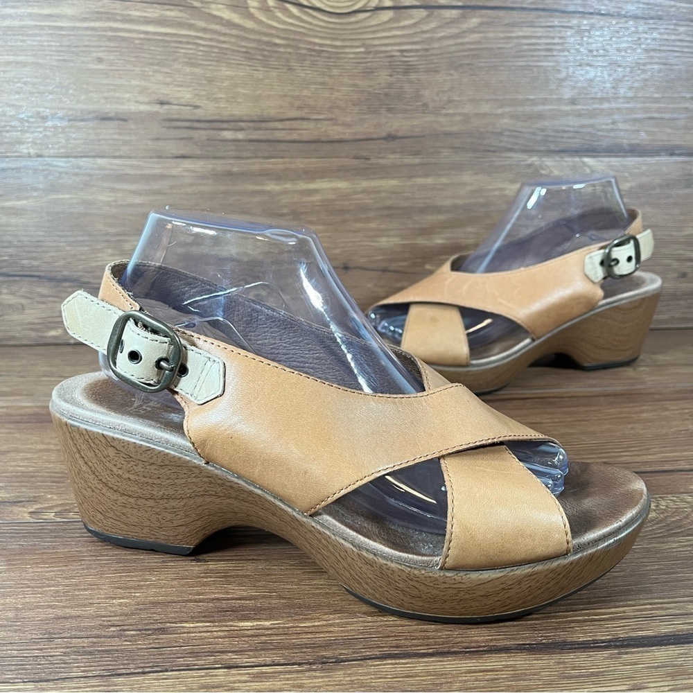 Dansko Light Brown Leather Wedge Sandals
